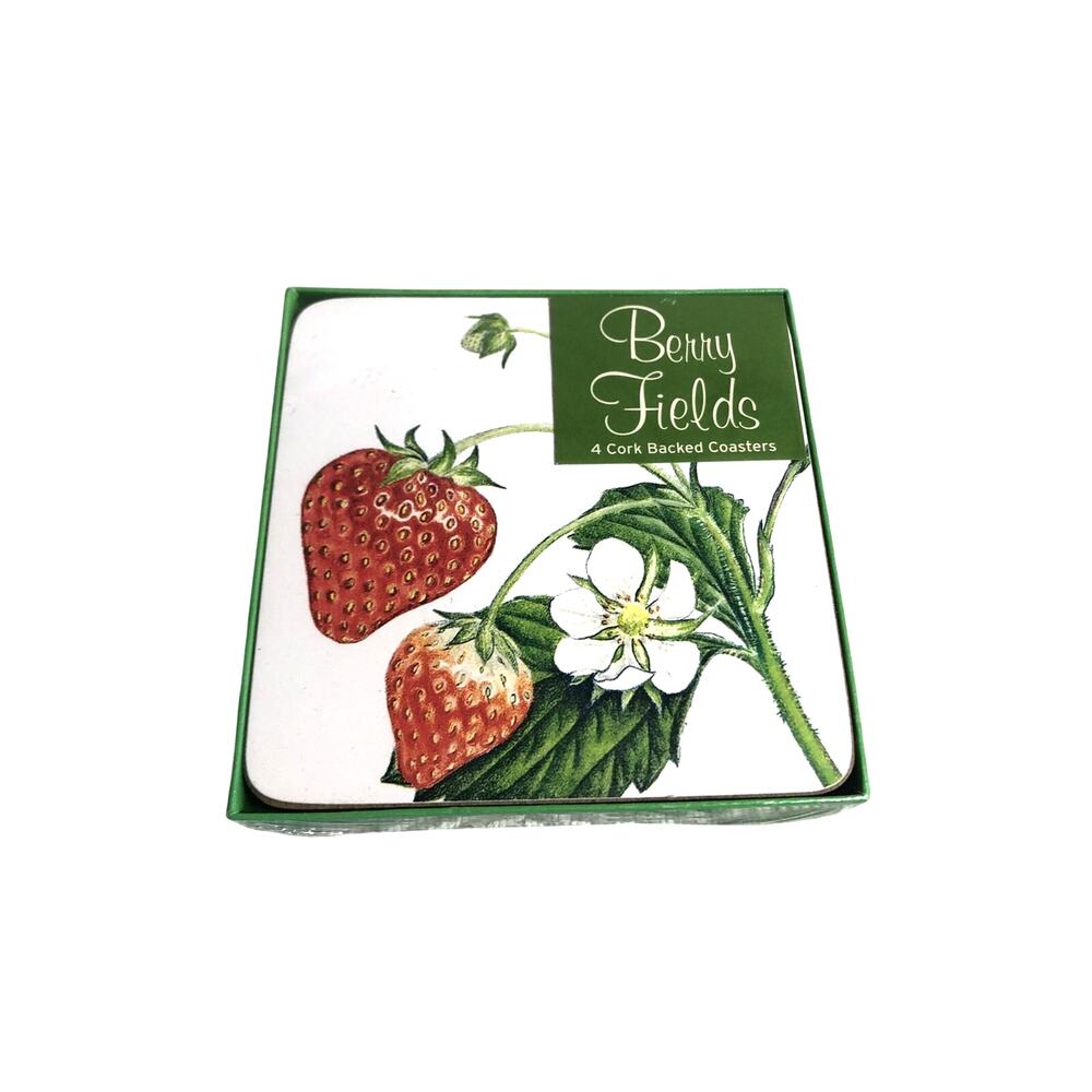 Vintage Coasters Berry Fields 4 Pack Cork Back Strawberries Creative Tops